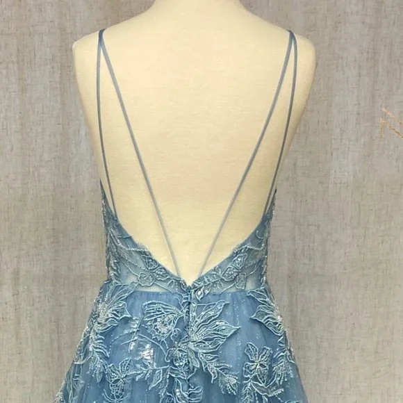 NEW LONG OFF THE SHOULDER SLEEVELESS A-LINE DRESS WITH OPEN ZIPPER BACK NX E1129 - Picture 7 of 8